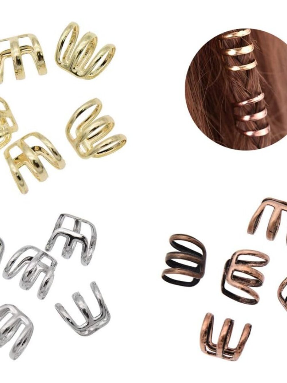 1 Set15 Pcs Dreadlock Beads Dread Hair Braid Cuff Clip Adjustable Hair Rings Set